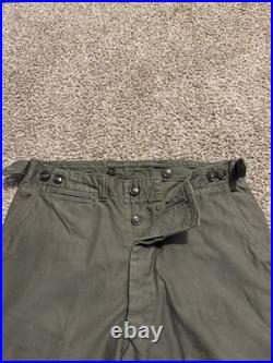 Vintage WWII US Army Military Olive Trouser Field Cotton Chino Pants Size 32x34