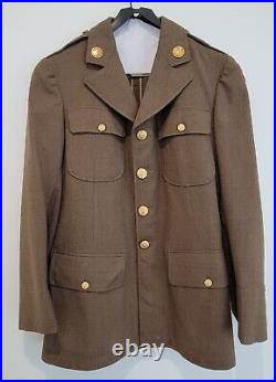 Vintage WWII US Army Service Suit Jacket Mens 42 Slim Cut Green Brown Wool