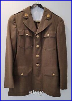 Vintage WWII US Army Service Suit Jacket Mens 42 Slim Cut Green Brown Wool