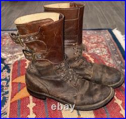 Vintage WWII US Army brown leather double buckle combat boots size 8.5 D USA