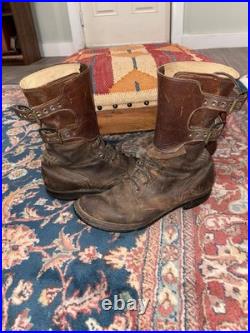 Vintage WWII US Army brown leather double buckle combat boots size 8.5 D USA