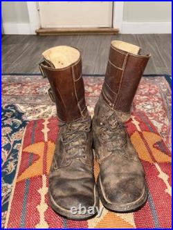 Vintage WWII US Army brown leather double buckle combat boots size 8.5 D USA