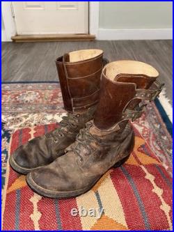 Vintage WWII US Army brown leather double buckle combat boots size 8.5 D USA