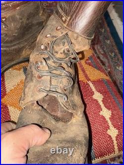 Vintage WWII US Army brown leather double buckle combat boots size 8.5 D USA