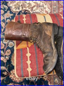 Vintage WWII US Army brown leather double buckle combat boots size 8.5 D USA