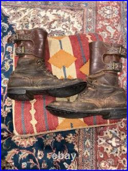 Vintage WWII US Army brown leather double buckle combat boots size 8.5 D USA
