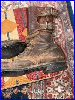 Vintage WWII US Army brown leather double buckle combat boots size 8.5 D USA