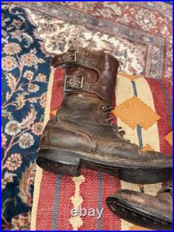 Vintage WWII US Army brown leather double buckle combat boots size 8.5 D USA