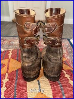 Vintage WWII US Army brown leather double buckle combat boots size 8.5 D USA