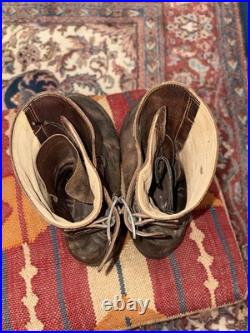 Vintage WWII US Army brown leather double buckle combat boots size 8.5 D USA