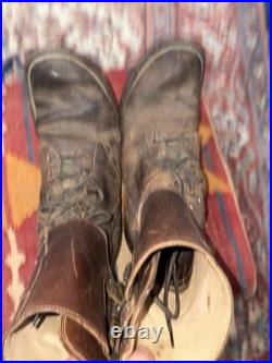 Vintage WWII US Army brown leather double buckle combat boots size 8.5 D USA