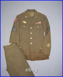 Vintage WWII Uniform US Army Dress Jacket & Pants ADSEC Patches Pins Wool Serge