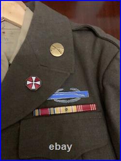 Vintage WWII United States Army Ike Jacket Uniform with Patches and Enamel Pins