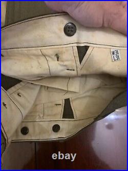 Vintage WWII United States Army Ike Jacket Uniform with Patches and Enamel Pins