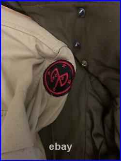 Vintage WWII United States Army Ike Jacket Uniform with Patches and Enamel Pins