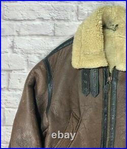 Vintage WWII War OAKWOOD M B-3 Flight Shearling Leather Fur Bomber Jacket