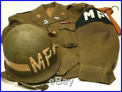 Vintage Wwii M1 Mp Helmet Ike Jacket Insignia Armband Us Army Whistle As Found