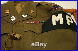 Vintage Wwii M1 Mp Helmet Ike Jacket Insignia Armband Us Army Whistle As Found