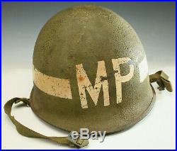 Vintage Wwii M1 Mp Helmet Ike Jacket Insignia Armband Us Army Whistle As Found