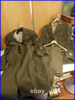 Vintage Wwii Ww2 Us Army Uniform Lot Officers Long Dress Jacket Trench Coat 42r