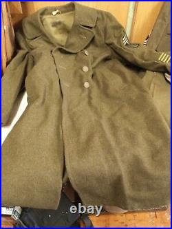 Vintage Wwii Ww2 Us Army Uniform Lot Officers Long Dress Jacket Trench Coat 42r