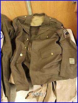 Vintage Wwii Ww2 Us Army Uniform Lot Officers Long Dress Jacket Trench Coat 42r