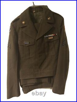 Vntage US Army Dress Green IKE Jacket, Post WWII, Pants, Ribbons, Patches, Brass