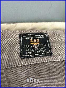 Vtg 1940s Lee Army Twill Khakis Housemark Era Wwii 38 X 28 Rare