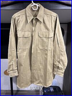 Vtg 1945 WWII Khaki MILITARY USA US Army WW2 40's Uniform Shirt 15-1/2 34 New