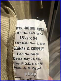 Vtg 1945 WWII Khaki MILITARY USA US Army WW2 40's Uniform Shirt 15-1/2 34 New