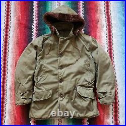Vtg 40's WWII B-9 Military Parka Coat Jacket With Hood US Army Rare Winter Large