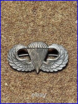 Vtg Original WW2 Paratrooper Jump Wings Pinback Sterling US ARMY WWII