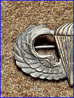 Vtg Original WW2 Paratrooper Jump Wings Pinback Sterling US ARMY WWII