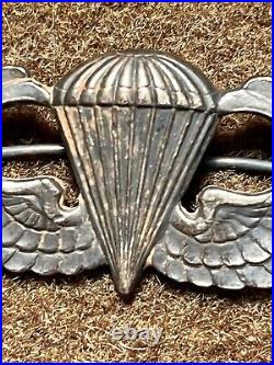 Vtg Original WW2 Paratrooper Jump Wings Pinback Sterling US ARMY WWII