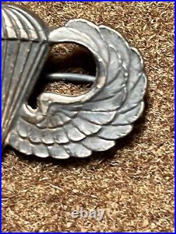 Vtg Original WW2 Paratrooper Jump Wings Pinback Sterling US ARMY WWII