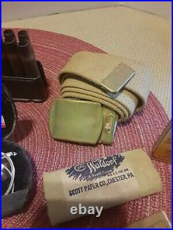 Vtg Original WW2 US Army RationEyeglassesRazorBullet ClipDiaryBeltCigs