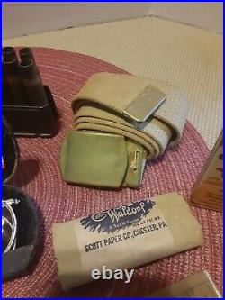 Vtg Original WW2 US Army RationEyeglassesRazorBullet ClipDiaryBeltCigs