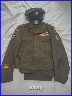 Vtg US Army Uniform Jacket & Slacks Lucky 7th Armored Division OD WWII Korea