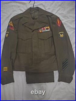 Vtg US Army Uniform Jacket & Slacks Lucky 7th Armored Division OD WWII Korea