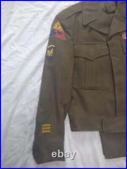 Vtg US Army Uniform Jacket & Slacks Lucky 7th Armored Division OD WWII Korea