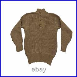Vtg US Military Army Issued WWII WW2 High Neck Five Button Knit OD Wool Sweater