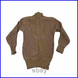 Vtg US Military Army Issued WWII WW2 High Neck Five Button Knit OD Wool Sweater