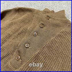 Vtg US Military Army Issued WWII WW2 High Neck Five Button Knit OD Wool Sweater
