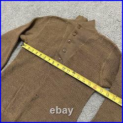 Vtg US Military Army Issued WWII WW2 High Neck Five Button Knit OD Wool Sweater