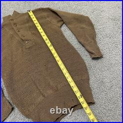 Vtg US Military Army Issued WWII WW2 High Neck Five Button Knit OD Wool Sweater