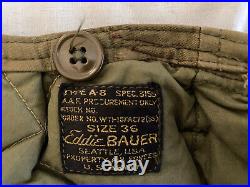 Vtg WW2 WWII Eddie Bauer Army Air Force Goose Down Flight Pant A-8 Sz 36