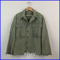 Vtg WWII 1944 1945 13 Star HBT OD Shirt Jacket Army Marines Denim Work Wear 34 R