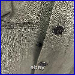 Vtg WWII 1944 1945 13 Star HBT OD Shirt Jacket Army Marines Denim Work Wear 34 R