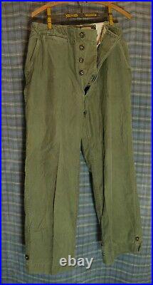 Vtg WWII Korea M-1943 M43 US Army OD Drab Trousers Chino Pants 30 W x 28 L