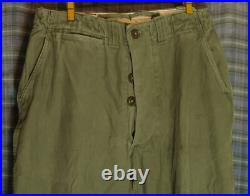 Vtg WWII Korea M-1943 M43 US Army OD Drab Trousers Chino Pants 30 W x 28 L